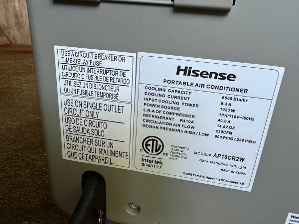 Hisense Portable Air Conditioner model AP10CR2W 1