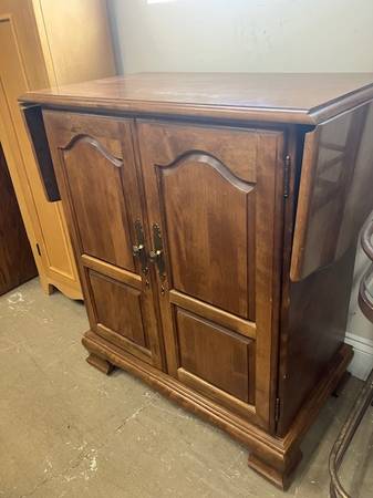 Drop Leaf Oak Cart Cabinet on Wheels 65203 1
