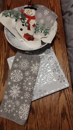 Holiday/winter themed plate, bowl and hand towels 1