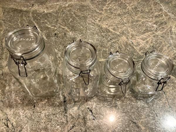 Four (4) Multi-Sized Wide-Mouth Hinge-Top Hermetic Glass Storage Jars 1