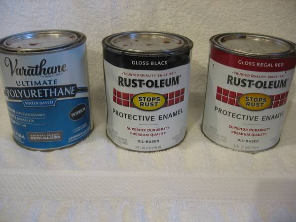 Paints by Rustoleum, Verathane, Red and Black 1
