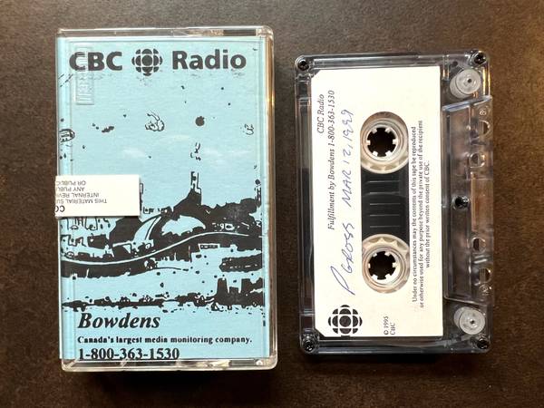 CBC Radio This Morning 1999 Audio Cassette Paul Gross DUE SOUTH 1