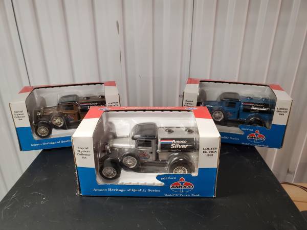 (3) Amoco Die Cast Metal Locking Coin Bank 1929 Ford Model A Tanker 1
