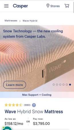 King SizeMattress. Casper Wave Hybrid Snow. Colchòn Medida King - $1,25063471455836289123