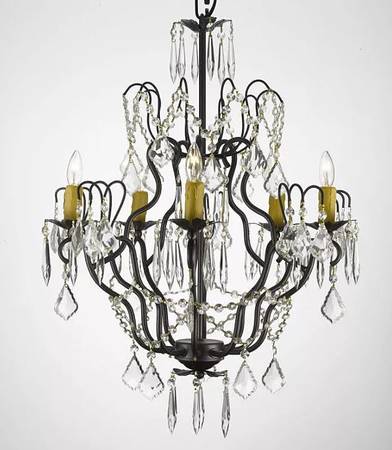 Versailles Wrought Iron and Crystal Smaller Chandelier 1