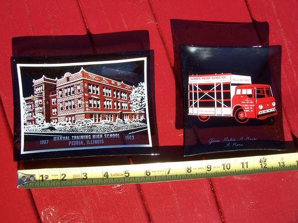 Peoria Manual Training and Illinois Valley Glass Peoria Ashtrays 1