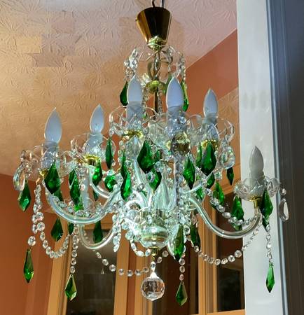 Antique Bohemian Crystal Chandelier and Pair Crystal Wall Sconces 1