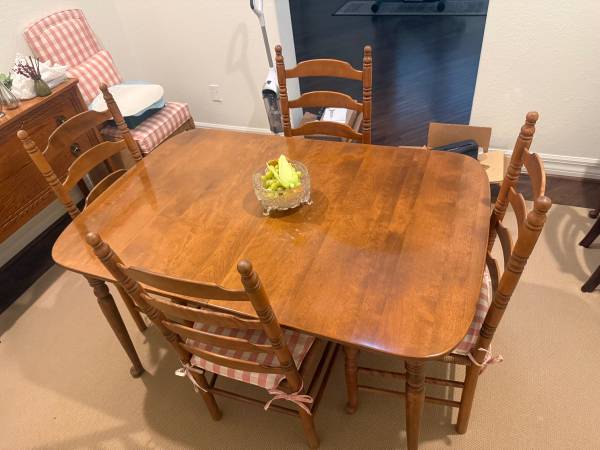 Dining table with leaves and chairs by Walter Wabash 1