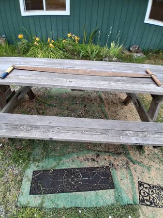 antique 2 man saw with Handels 1