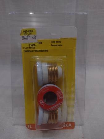 New Bussman 20-Amp Plug Fuses Package of 3 1