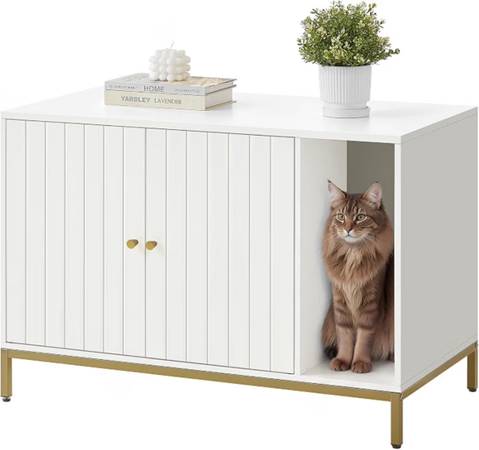 FEANDREA Cat Litter Box Enclosure, with Scratching Mat, Tall Legs
Hidden Cat Hou 1