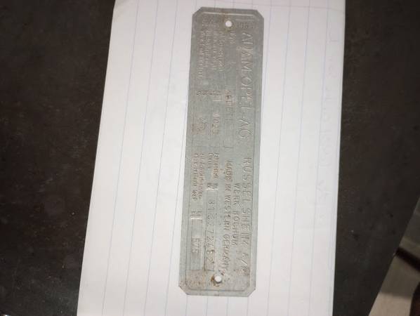 Vintage 1964 Opel Kadett ID plate 1