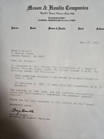 Mason & Hamlin Vertical Grand piano antique restored. 1