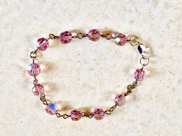Vintage 1950’s Pink Aurora Borealis Beaded Crystal Bracelet 1