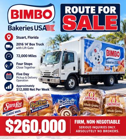 Established Bimbo Bakeries Route -  (STUART FLORIDA - $260,000 1