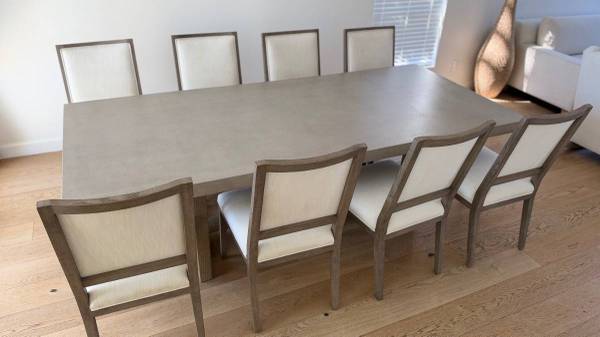 Restoration Hardware Modern Concrete Top Dining Table w/ 8 Chairs 80% 1