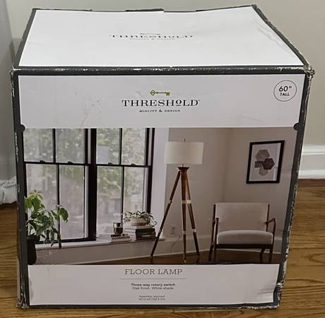 Threshold 60"x16" Tripod Floor Lamp Oak Tone Wooden Finish 1