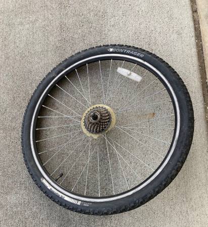 Bicycle Wheel:  Bolt-on 27.5 inch 7-Gear cluster with tire and tube. 1