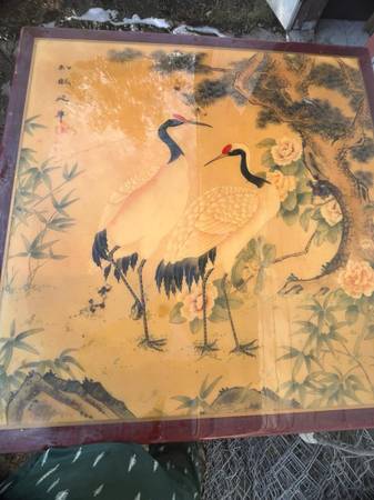 Vintage Chinese Crane and Bamboo Table 1