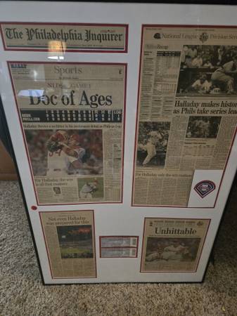 Framed inquirer articles of Roy halliday playoff no hitter in 2010 1