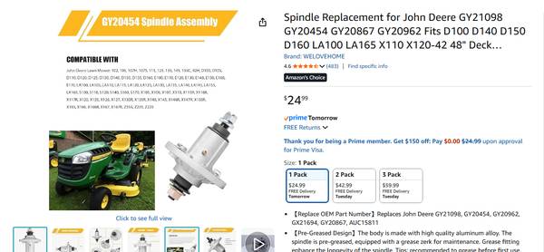 Replacement for John Deere GY21098 GY20454 1