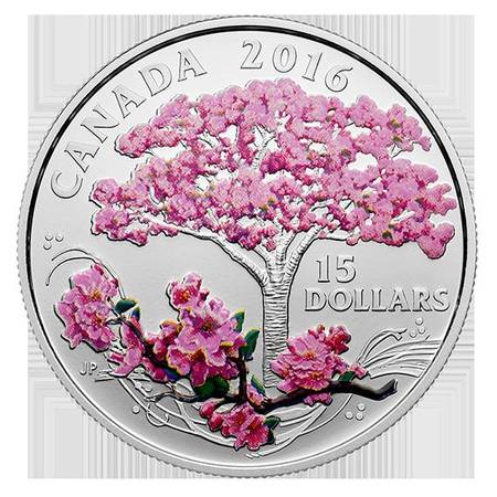 Cherry Blossoms Fine Silver Coloured Coin 2016, Special Serial # 1