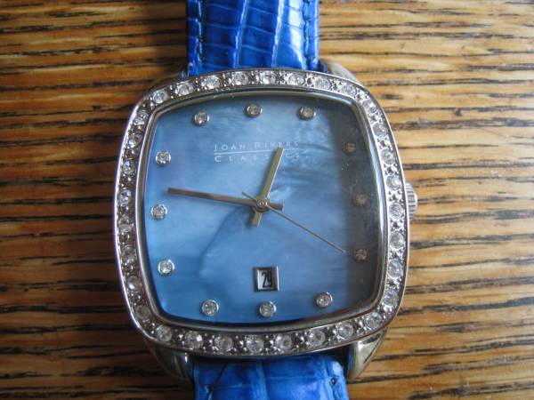 NEW Joan Rivers Classics Blue Rhinestone Bezel Watch Black Box‎ Leather Strap Blue Dial JOAN RIVERS Classics Watch Vintage | 35mm Quartz  main image 4