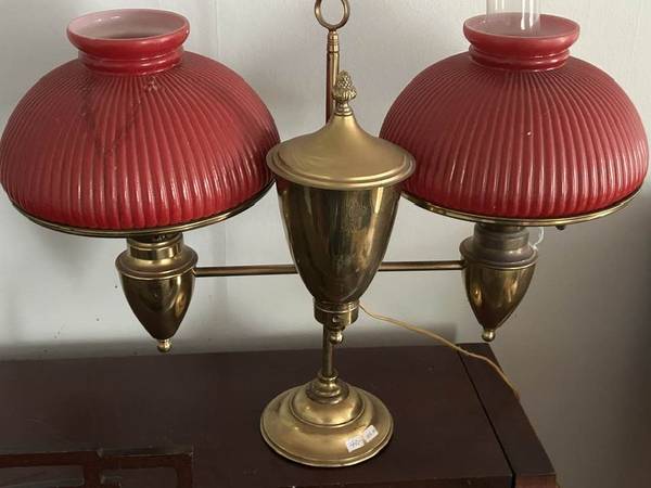 Vintage ruby red hurricane twin lamp 1