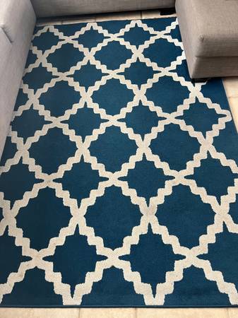 Rug for any space 63" x 88", Blue & White Modern Pattern 1