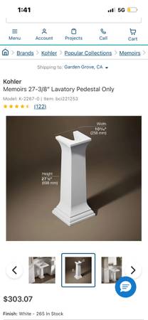 Kohler Pedestal Mount For Sink (New In Box) 1