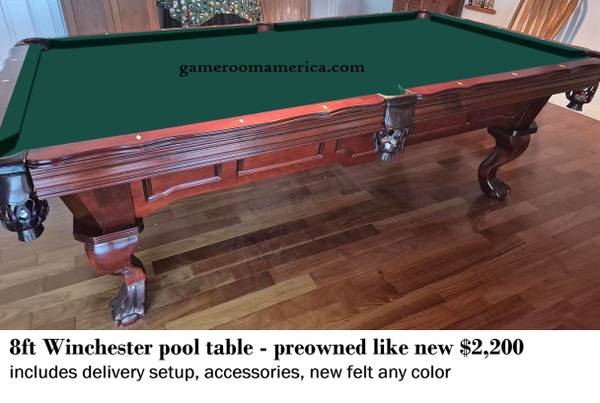 8ft pool table includes delivery setup, new felt any color 1
