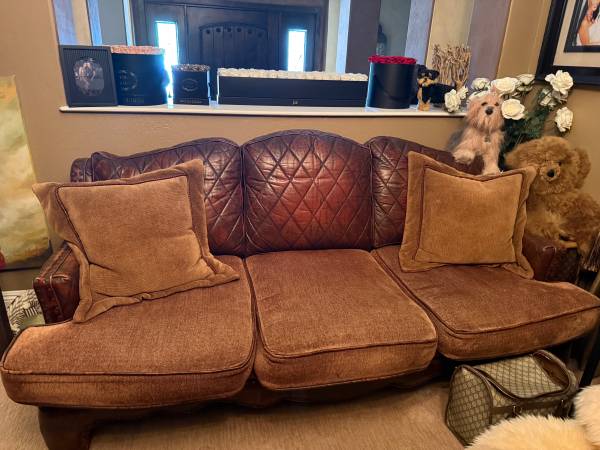 Leather couch sofa w/ pillows studs bar couch 1