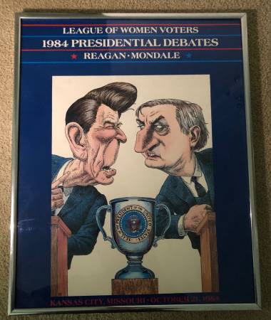 1984 Ronald Reagan vs Walter Mondale debate poster. Framed 1