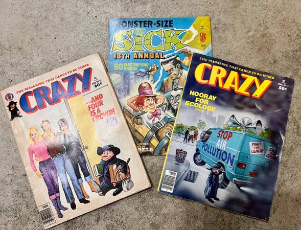 3 Vintage Crazy and Sick Magazines 1