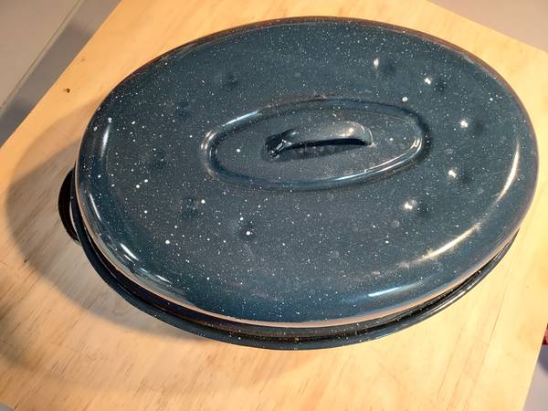 Oval roaster pan - blue enamel- large 1