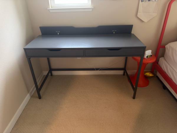 Grey desk 52”W by 24”D by 30” tall 1