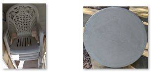 Resin Plastic Round Table w/removable legs and 4 High back Chairs 1