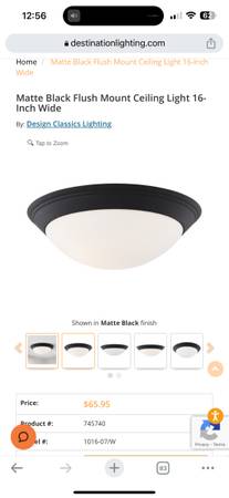 Like new Matte Black Flush Mount Ceiling Light 16-Inch Wide 1