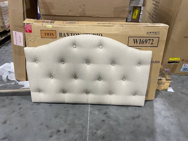 Myra Fabric Upholstered Button Tufted Scalloped Headboard Beige Twin 1