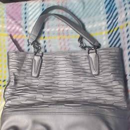 Simply Vera Vera Wang Metallic Gray Pleated Tote Bag 1