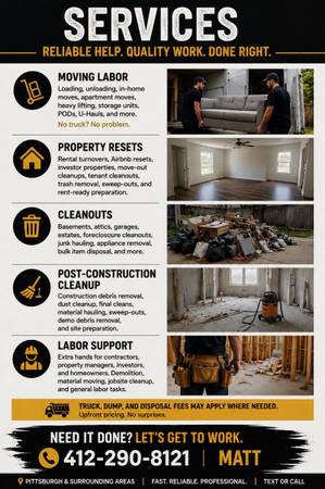 Moving Labor • Cleanouts • Property Reset Help • Call/Text Matt 1