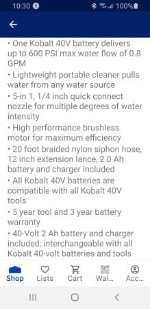 Pressure washer cordless 40 volt - $60 (Doylestown)63442996048257124