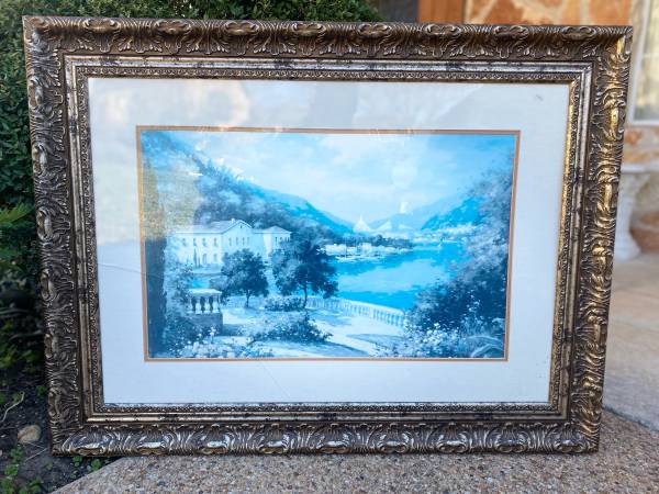 Gouache Italian & Lake Of Como & Italy & Lombardy & Painting & Frame & Antique 1