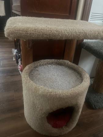 cat tree with a perch and cozy hideaway. 1
