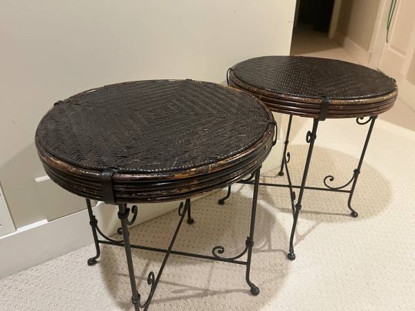 Set of 3 Wicker & Iron End Tables / Accent Tables 1