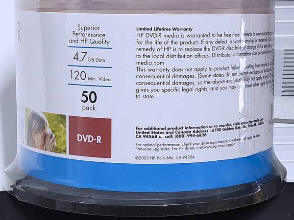 HP DVD-R discs, 50-pack, new - $15 (Bloomington)63470970769409121