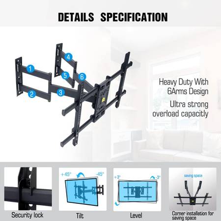 Corner TV (32"-65") Wall Mount Full Motion 1