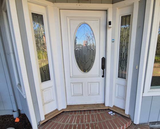 36x80 dual glazed wood entry door$85 & pair of sidelites 1