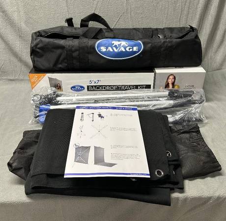 SAVAGE 5'x7' BACKDROP TRAVEL KIT - $100 RETAIL - GRAY or BLACK 1