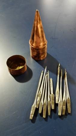 Vintage Wood Drill Bits and Copper Storage Case 1
